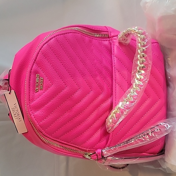 Victoria's Secret Vibrant Pink Chevron Backpack - Picture 1 of 6